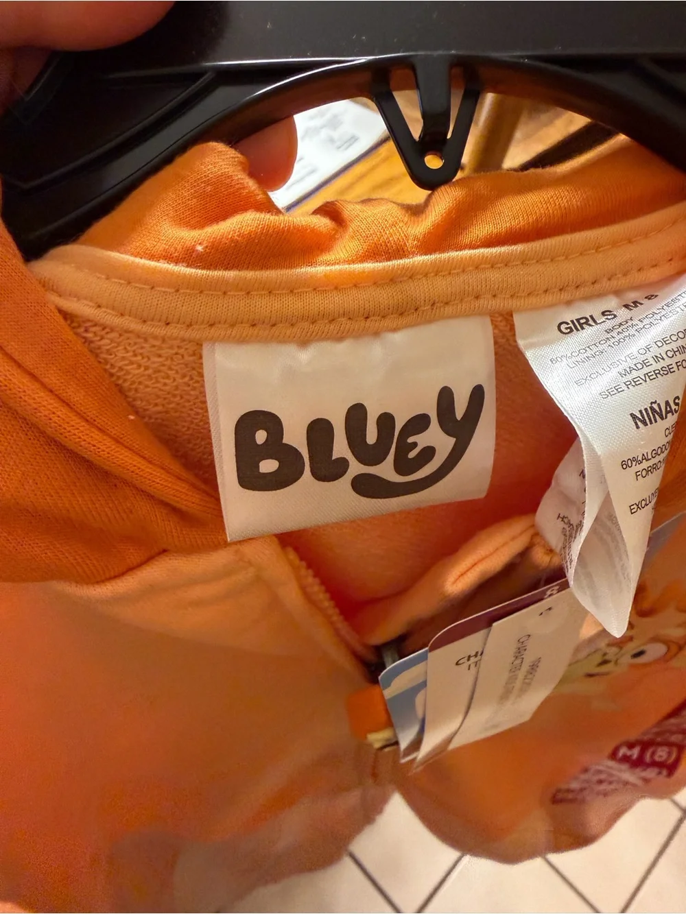 Bingo Orange Kids Zip Hoodie with Front Pocket- from Bluey cartoon Size kids M